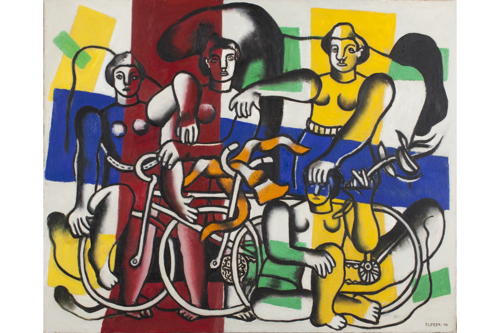 Fernand Léger (French, 1881-1955), "Les belles cyclistes (The Woman Cyclists)," 1944. Oil on canvas, 29 x 36". Mildred Lane Kemper Art Museum, Washington University in St. Louis. Gift of Charles H. Yalem, 1963.